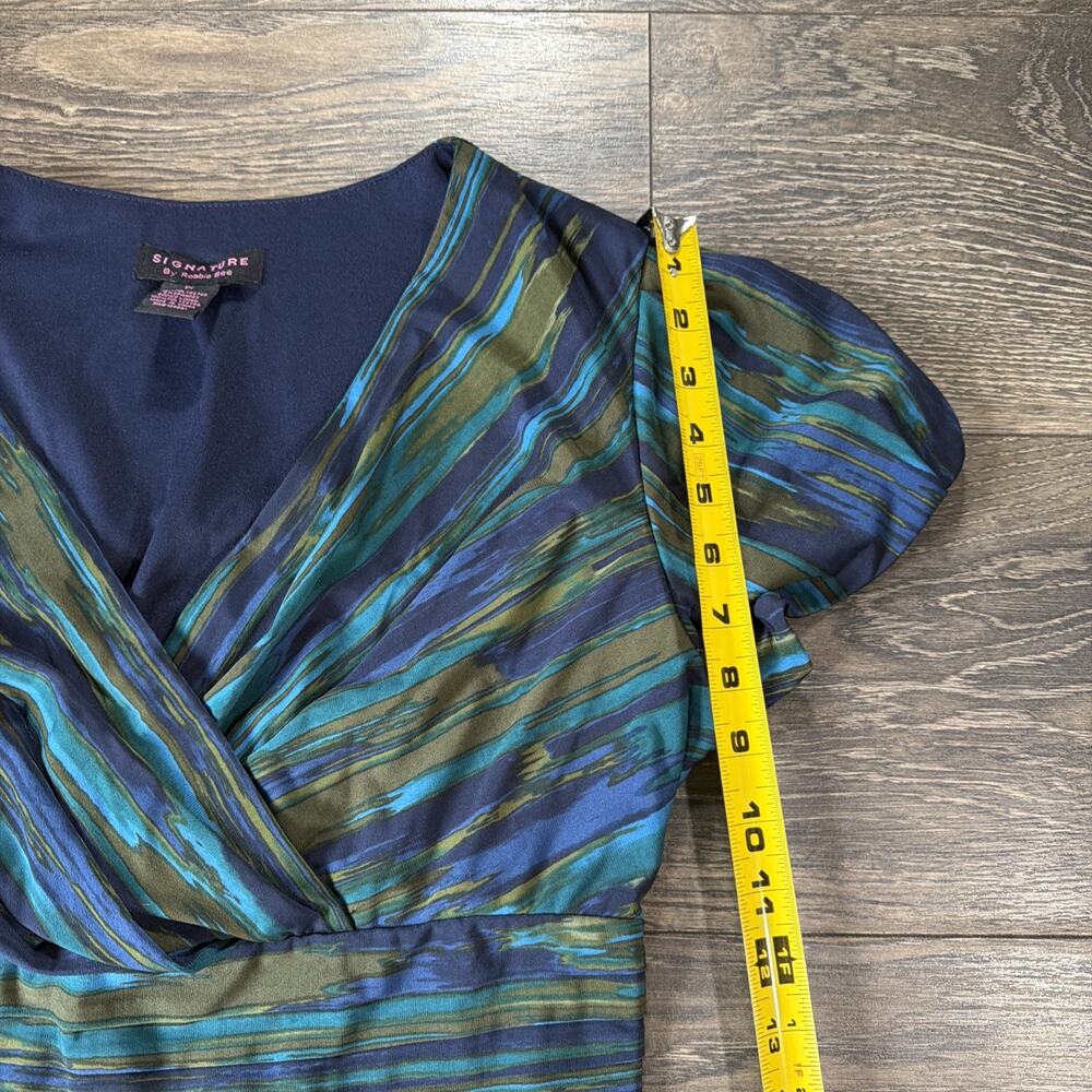 Vintage Y2K Signature by Robbie Bee Sz 1X Blue Teal Abstract Surplice Dress - Picture 8 of 10